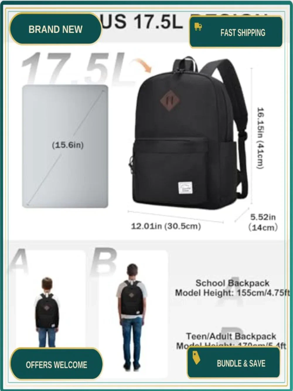 Lightweight Water Resistant Polyester Backpack with Bottle Pockets for School